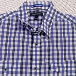 Banana Republic Mens L Purple Checkered Short Sleeve Button Down